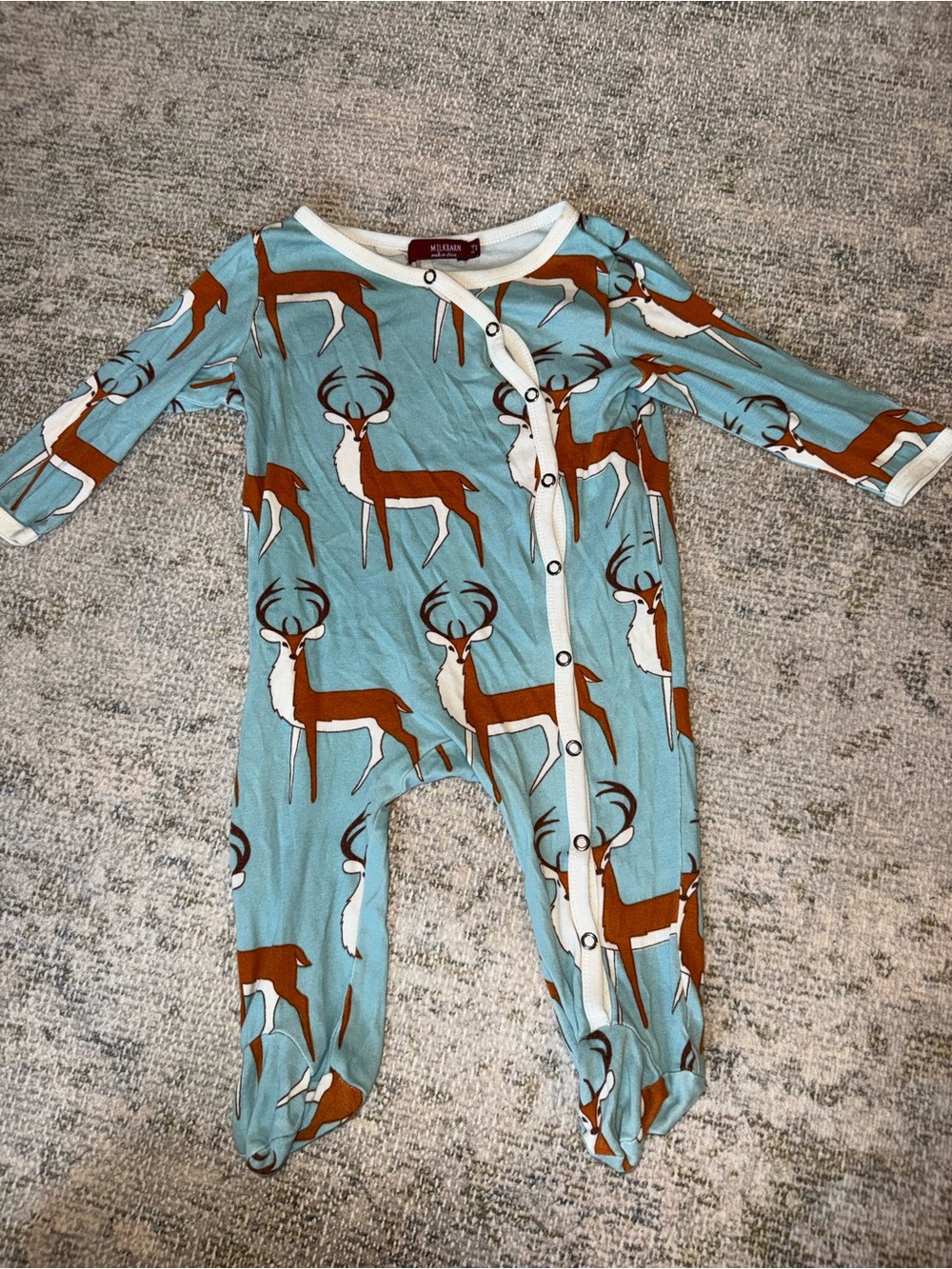Milkbarn Blue‎ Deer Print Footed One-Piece